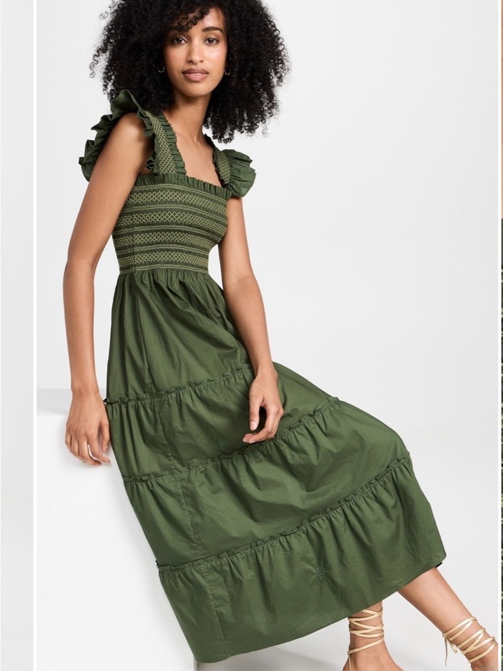 Hill House home ellie nap dress in leaf green cotton